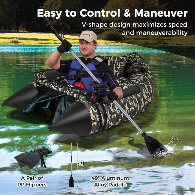 Eletriclife 350 LBS Inflatable Fishing Float Tube with Adjustable Backrest
