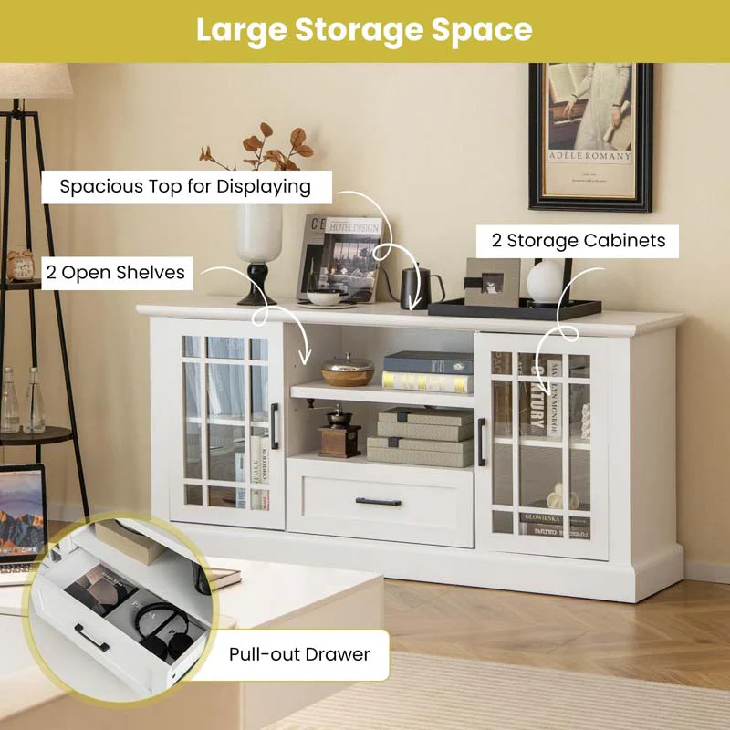 Eletriclife TV Stand for TVs up to 70 with Glass Doors Cubbies and Drawer