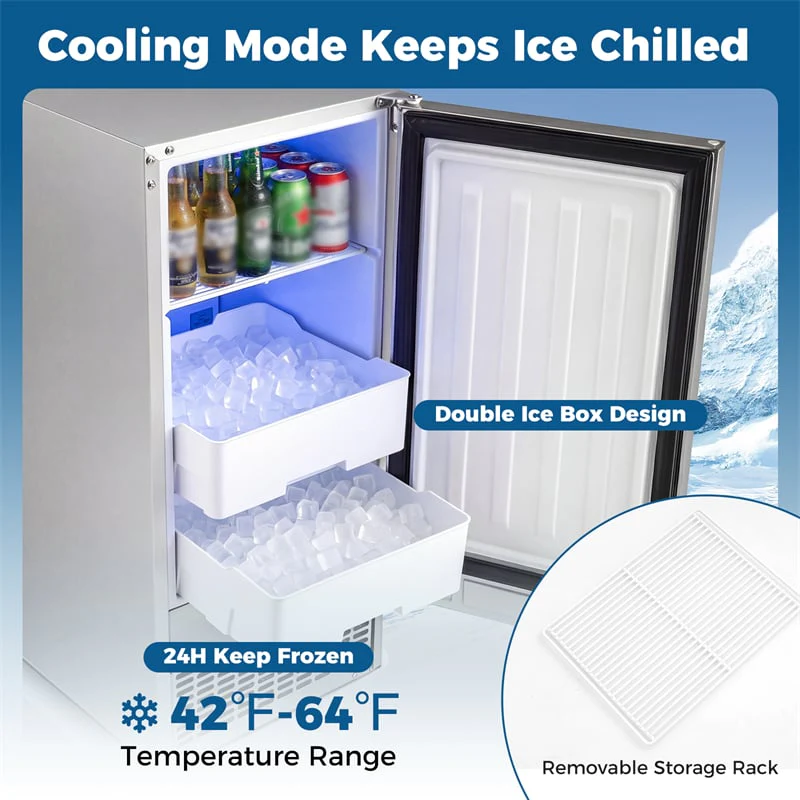 Eletriclife 90 LBS/Day Commercial Undercounter Ice Maker 15" Built-in Freestanding Ice Making & Cooling Machine