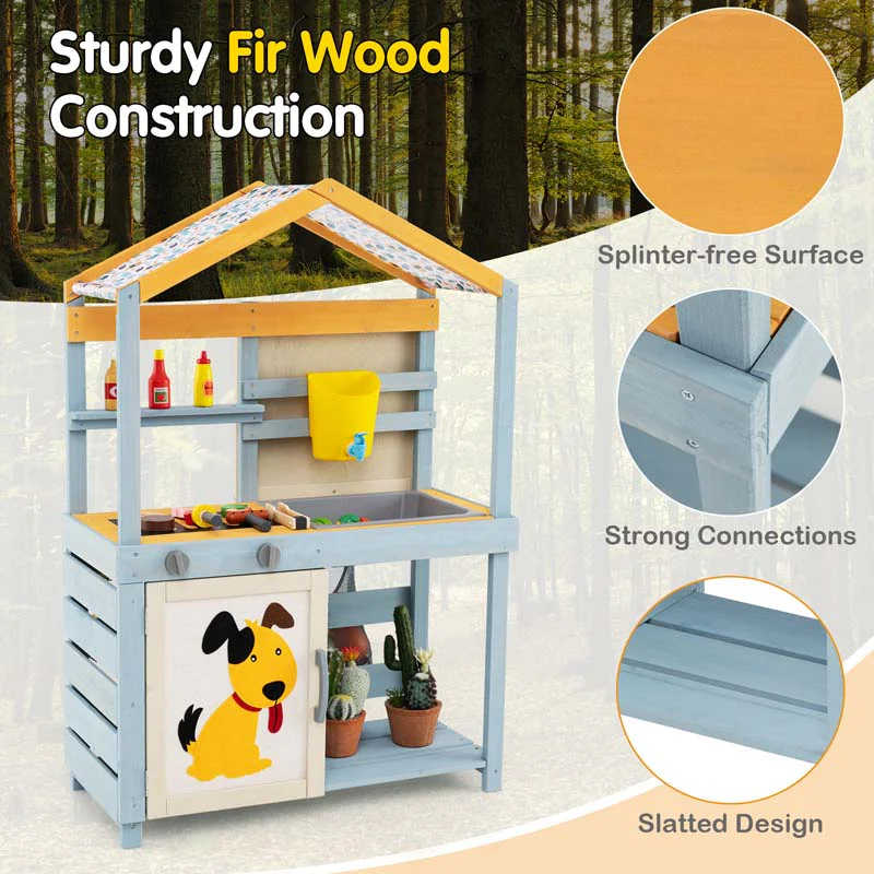 Eletriclife 2 in 1 Wooden Mud Kitchen with Removable Water Box  and Storage Bag