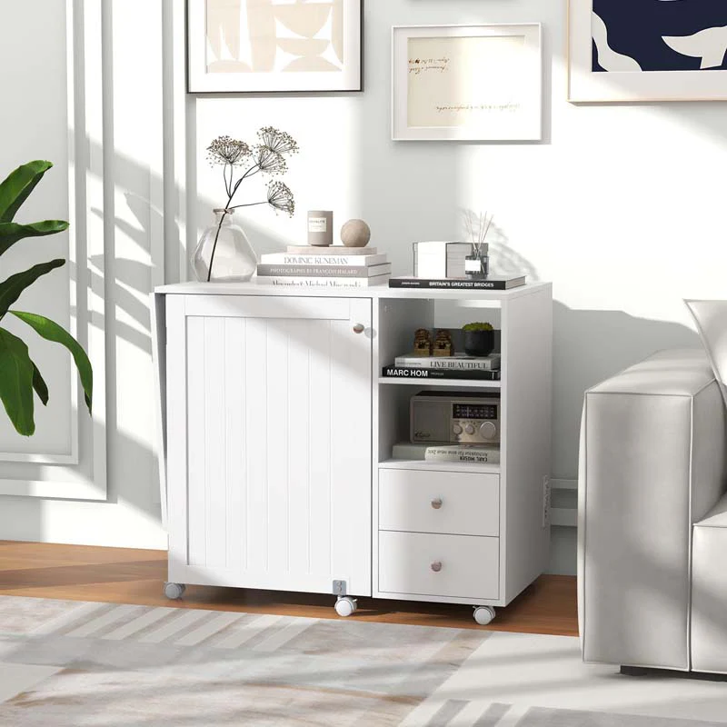 Eletriclife Folding Sewing Table with Charging Station and Storage Shelves
