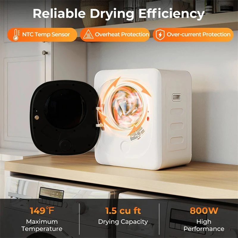 Electric 1.5 cu.ft Portable Clothes Dryer 800W Electric Compact Vented Tumble Dryer for Apartment