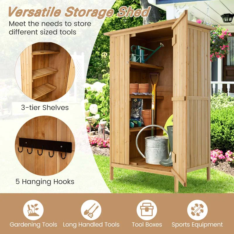 Eletriclife 5 × 3 Feet Outdoor Storage Cabinet with Asphalt Roof and 3 Shelves