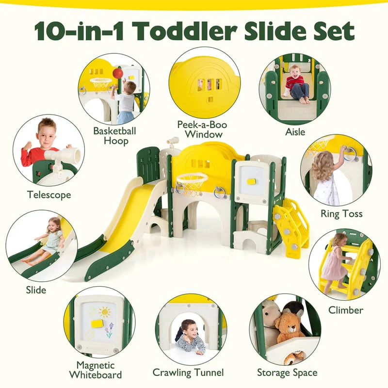 Eletriclife 10-in-1 Toddler Slide Set Kids Slide Climber Playset with Magnetic Whiteboard