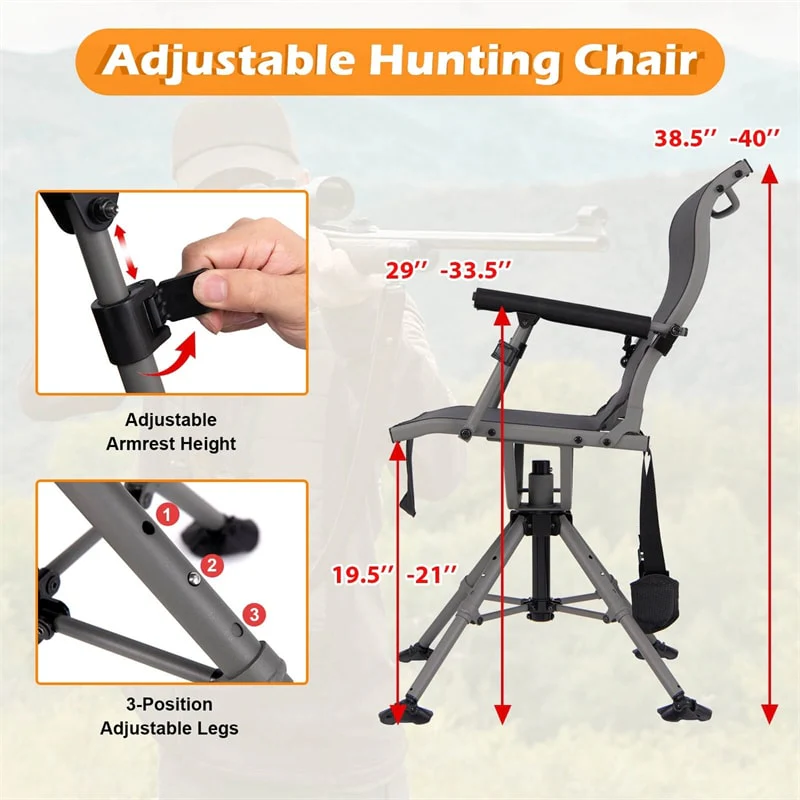 Eletriclife 360° Swivel Hunting Chair with Adjustable Gun Rest, Portable Shooting Chair for Outdoor Activities