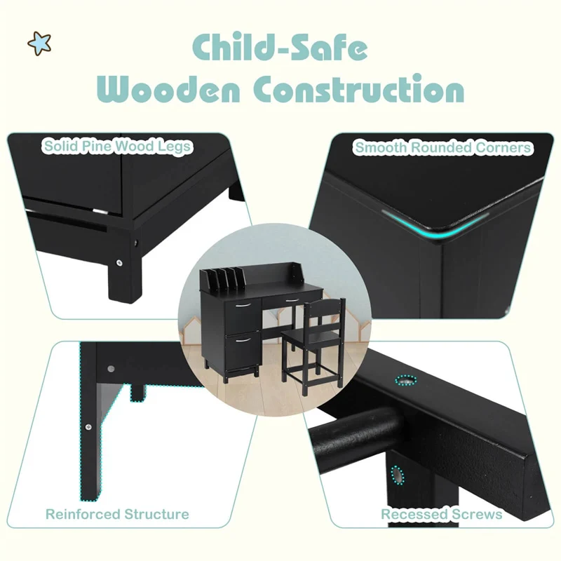 Eletriclife Wooden Kids Desk and Chair Set with Hutch, Storage Drawer & Cabinet