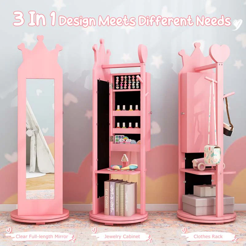 Eletriclife Kids Room Furniture Set Princess Vanity Table and Stool Set with Mirror and Drawer