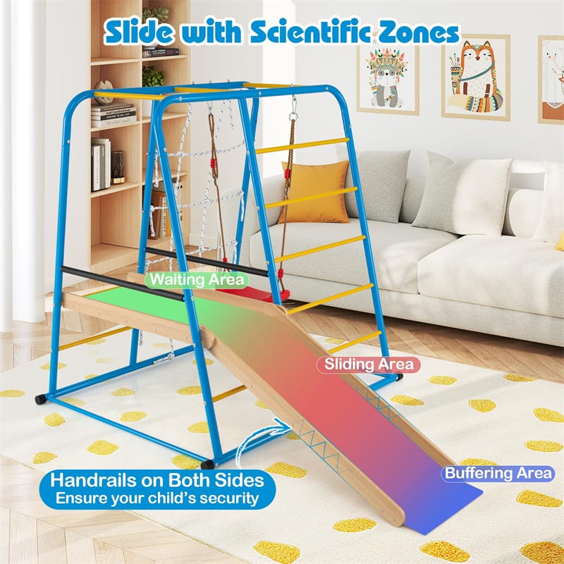 Eletriclife 6-in-1 Indoor Playground Jungle Gym Metal Montessori Climbing Toys with Slide for Kids & Toddlers