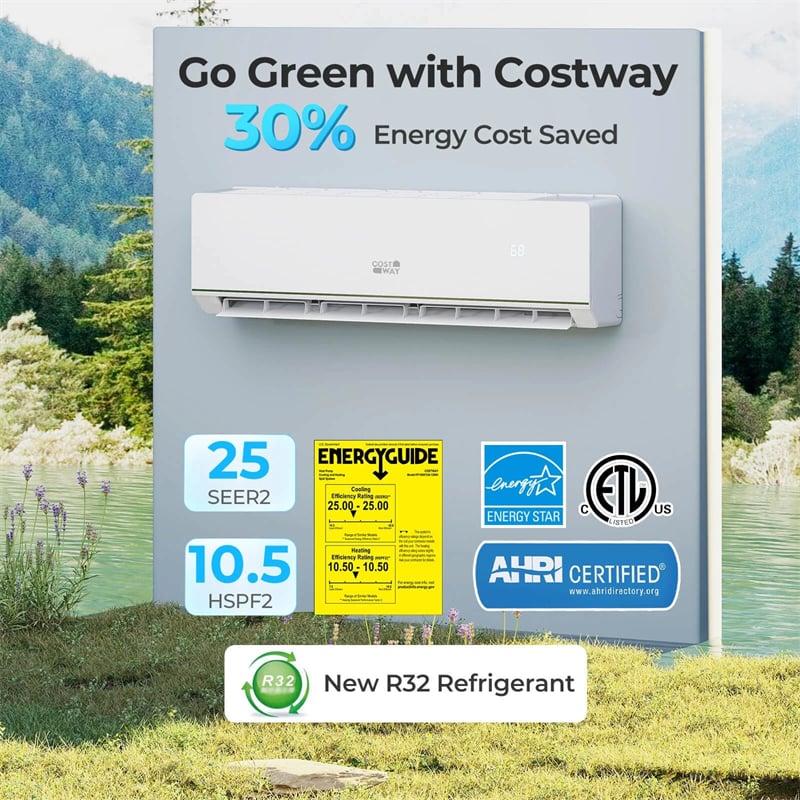 Eletriclife 18K BTU 25 SEER2 208-230V Mini Split Air Conditioner with Heat Pump, WiFi Enabled & Alexa, Energy Star Certified