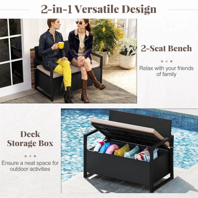 Eletriclife 40 Gallon Outdoor Wicker Storage Bench with Cushion & Cover