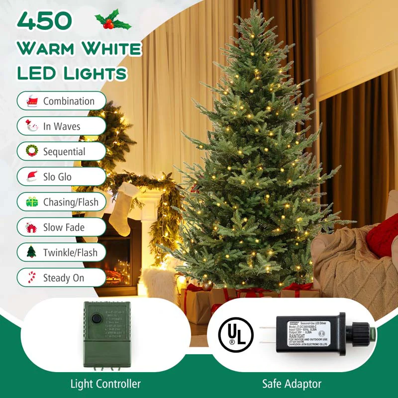Eletriclife 6/7/8 Feet Pre-Lit Artificial Christmas Tree with Warm White LED Lights and Branch Tips