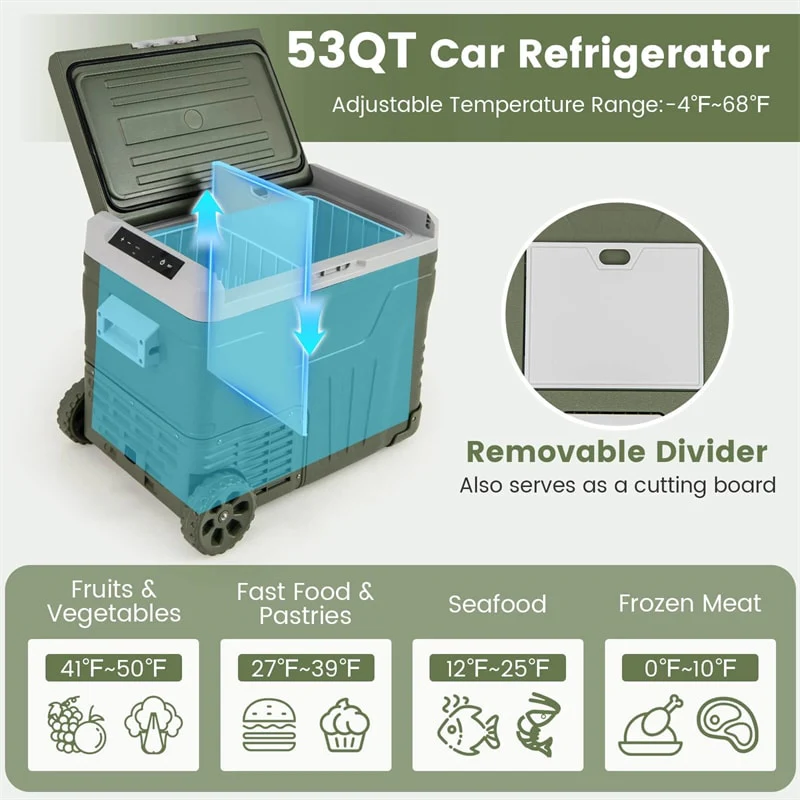 Eletriclife 12/24V Car Refrigerator Portable Car Fridge Freezer Electric Cooler with Wheels & Adjustable Range for Camping RV Travel