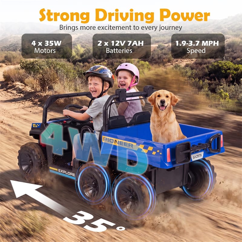 Eletriclife 24V 2-Seater Ride on Dump Truck 4WD Kids Car with Electric Dump Bed & Shovel