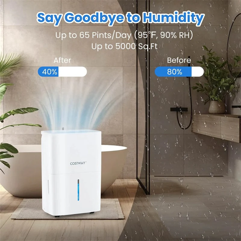 Eletriclife 65 Pint Energy Star Dehumidifier 5000 Sq.Ft with 24H Timer & LED Display for Basement
