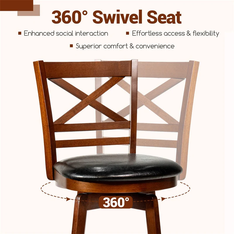 Eletriclife Set of 2 Swivel Counter Height Bar Stools 30.5" Rubber Wood Barstools with High Back