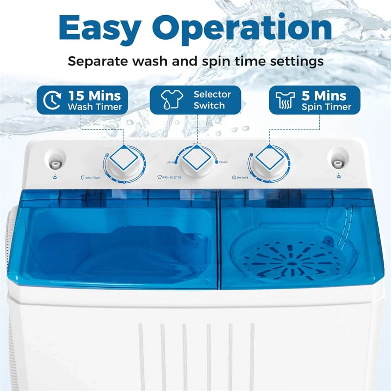 Eletriclife Portable Washing Machine 2-in-1 Twin Tub 20LB Capacity with Built-in Drain Pump for Apartment Dorm RV