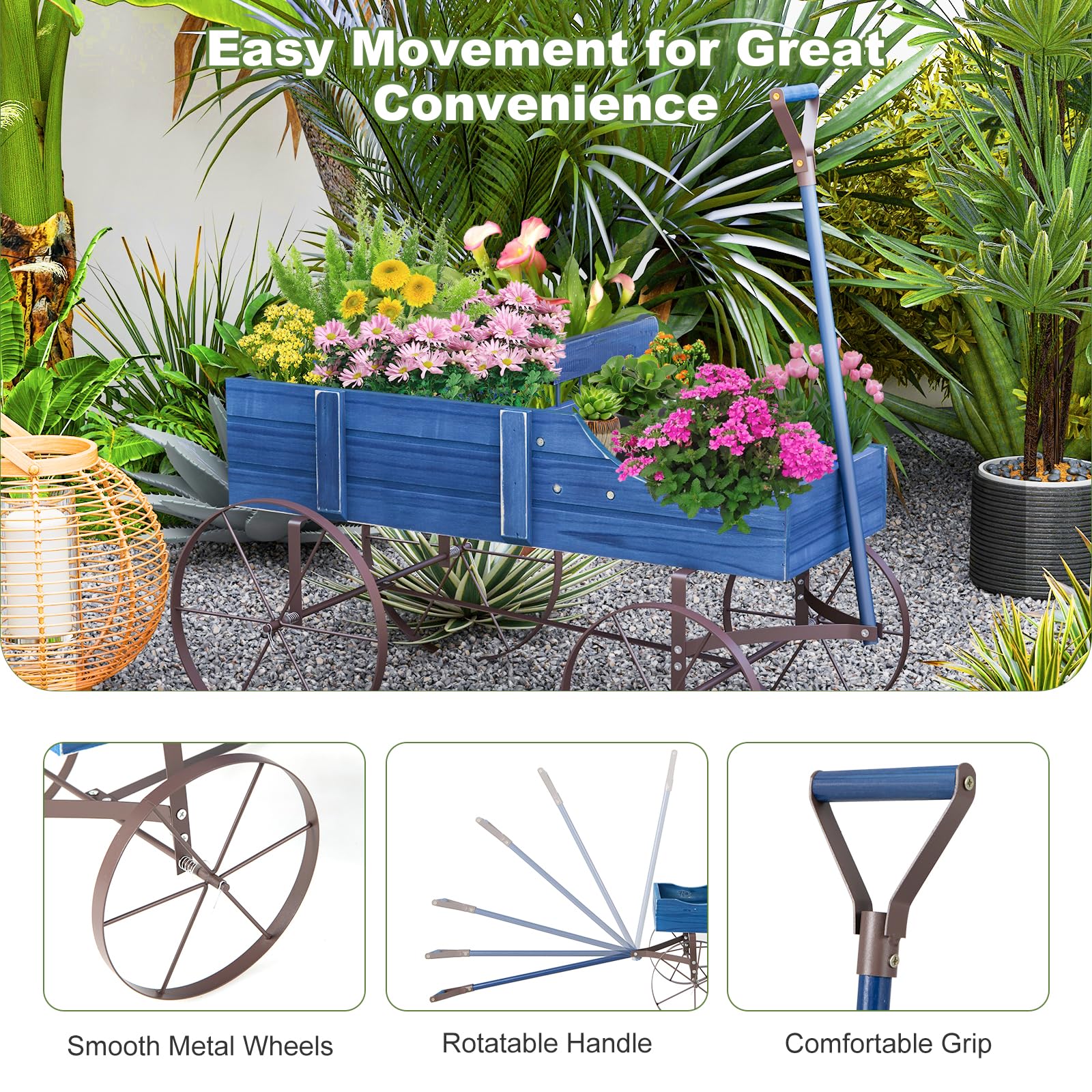 Eletriclife 24.5" x 13.5" x 24" Wooden Wagon Decorative Garden Planter with 2 Planting Sections