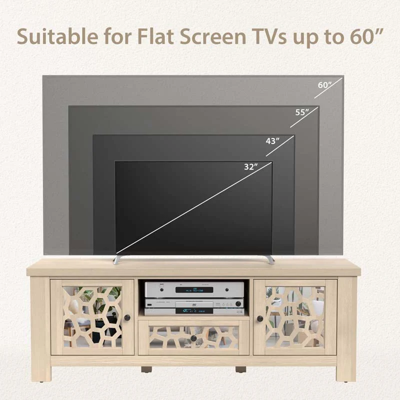 Eletriclife 55 Inch Retro TV Stand Media Entertainment Center with Mirror Doors and Drawer