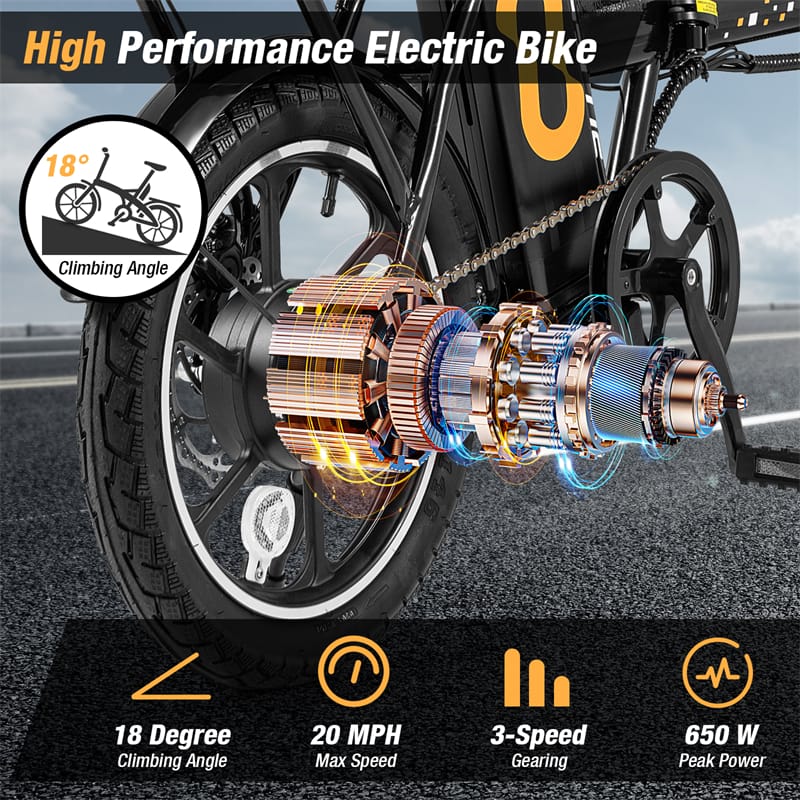 Eletriclife 16" Folding Electric Bike with 500W Brushless Motor 20 MPH for City Commuting