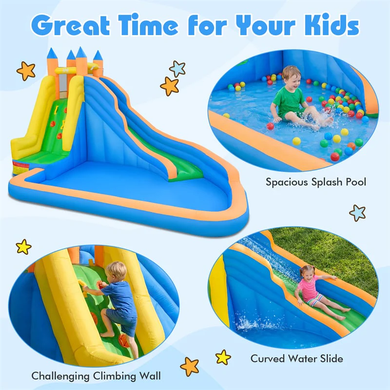 Eletriclife Inflatable Water Slide 3-in-1 Giant Bouncy Castle Water Park with Climbing Wall & Splash Pool for Kids Backyard Parties