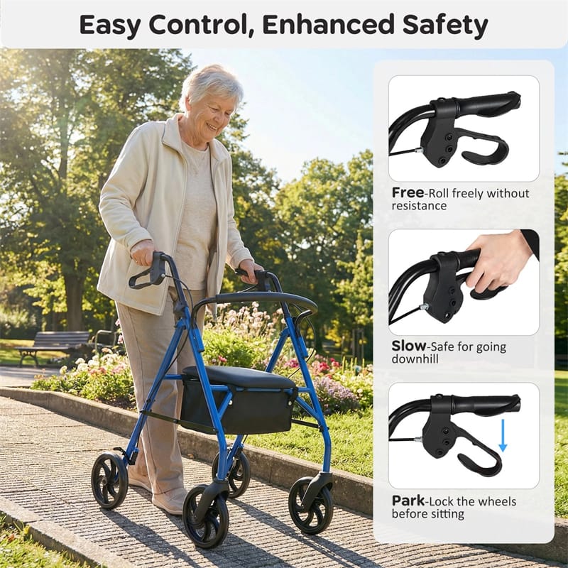 Eletriclife Lightweight Foldable Rollator Walker with Seat & Height Adjustable Handles for Seniors