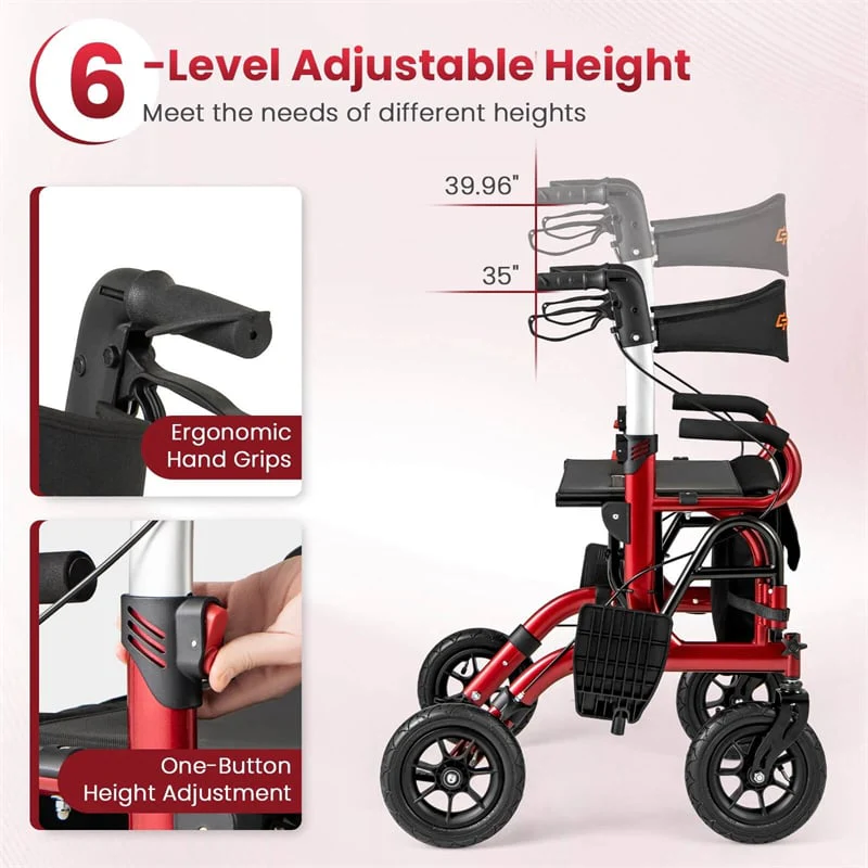 Eletriclife 2-in-1 Foldable Rollator Walker with Seat, Armrests & 9" All-Terrain Pneumatic Tires for Seniors