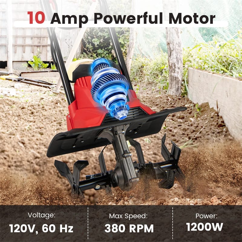 Eletriclife 14" 10 Amp Corded Electric Tiller Cultivator Foldable Handle Garden Rototiller with 9" Tilling Depth