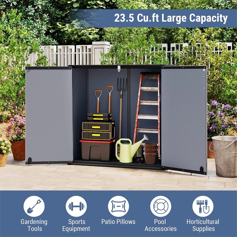 Eletriclife 23.5 Cu.ft Outdoor Storage Shed All-Weather Resin Patio Deck Box with Floor for Garden Tools & Pool Accessories