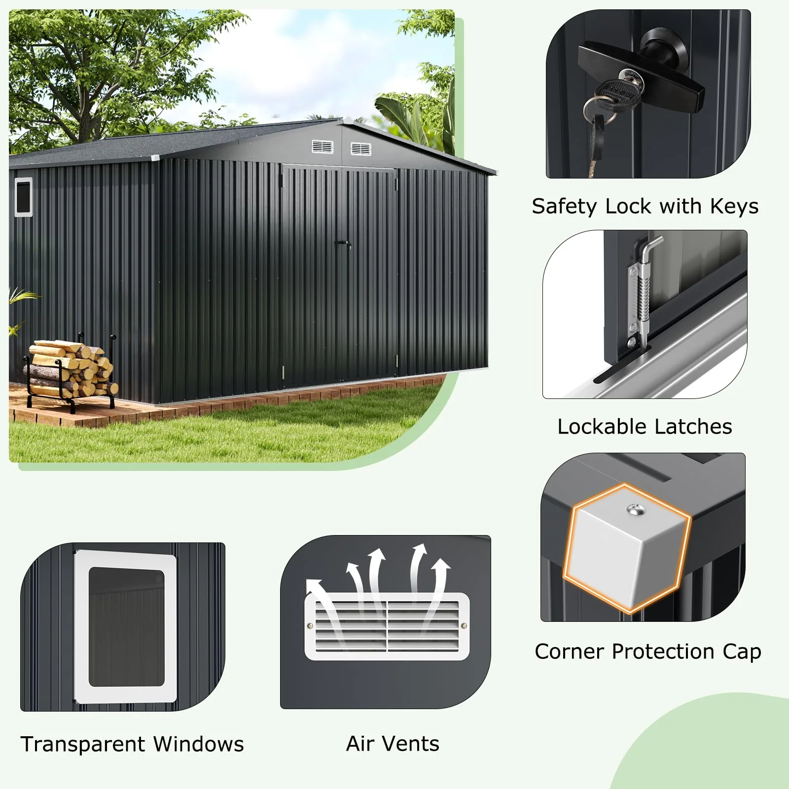 Eletriclife 12 x 9.8 Feet Outdoor Storage Shed with Lockable Door and Pitched Roof