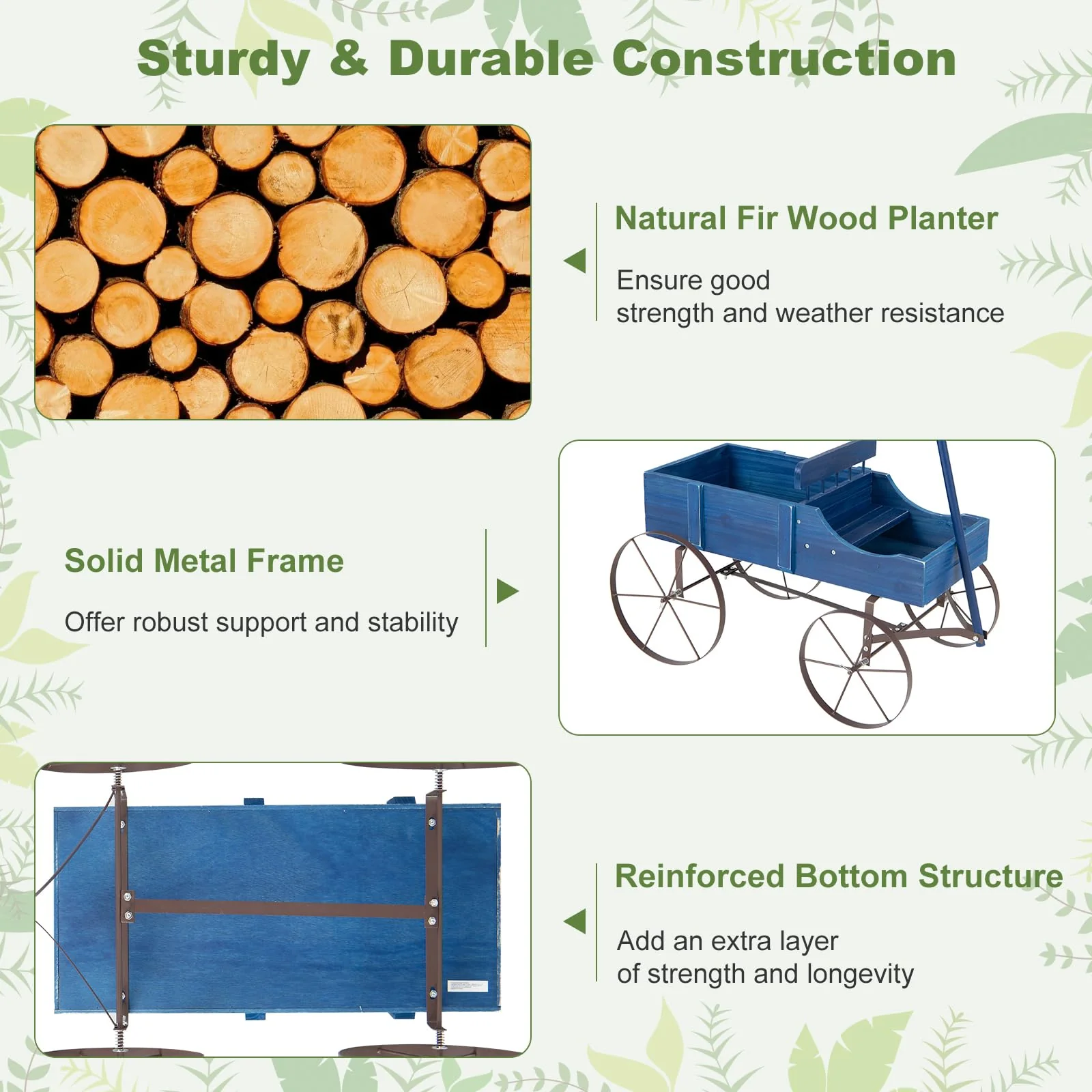 Eletriclife 24.5" x 13.5" x 24" Wooden Wagon Decorative Garden Planter with 2 Planting Sections