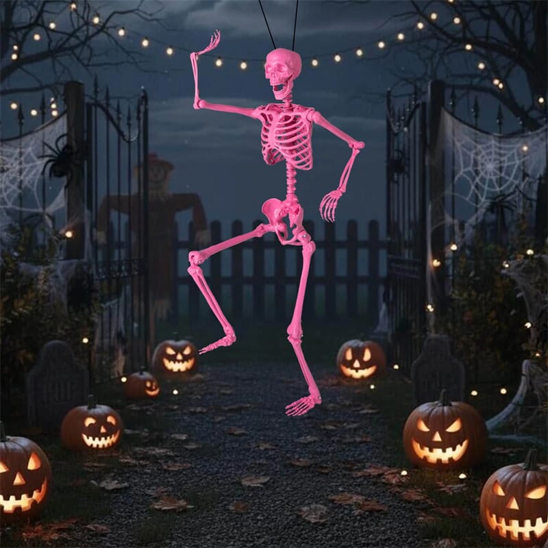 Eletriclife 5.5 FT Pink Halloween Skeleton, Life-Size Poseable Skeleton Decor for Indoor Outdoor Use