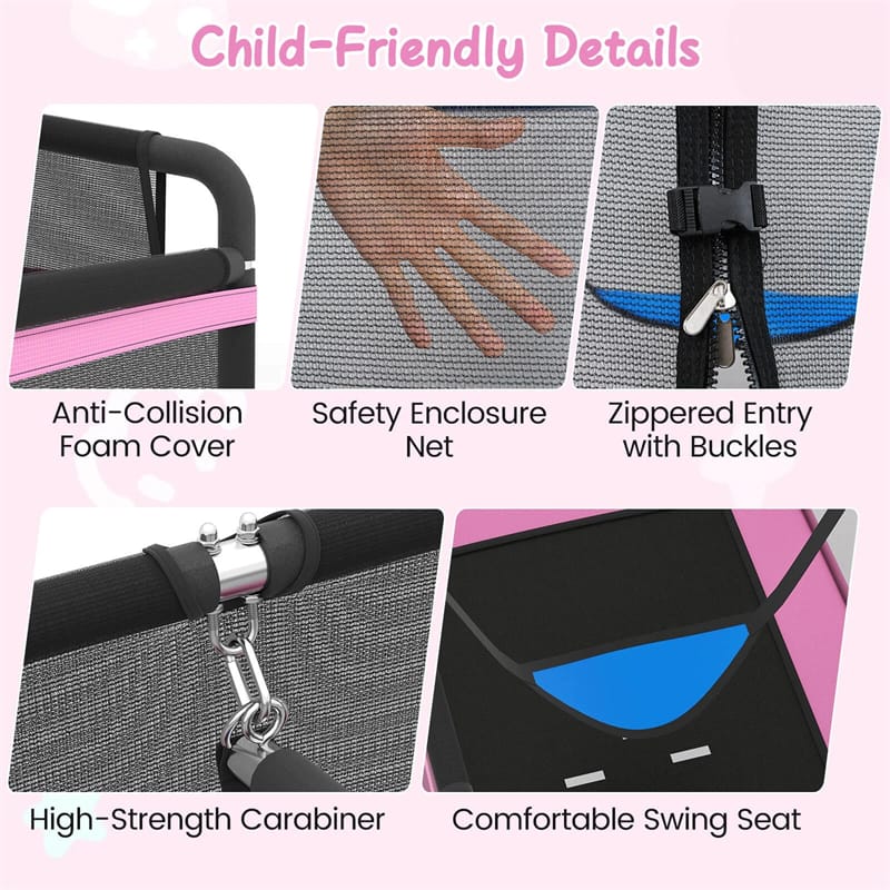 Eletriclife 6FT Kids Rectangle Trampoline with Swing, Horizontal Bar & Safety Enclosure, ASTM Certified for Indoor Outdoor