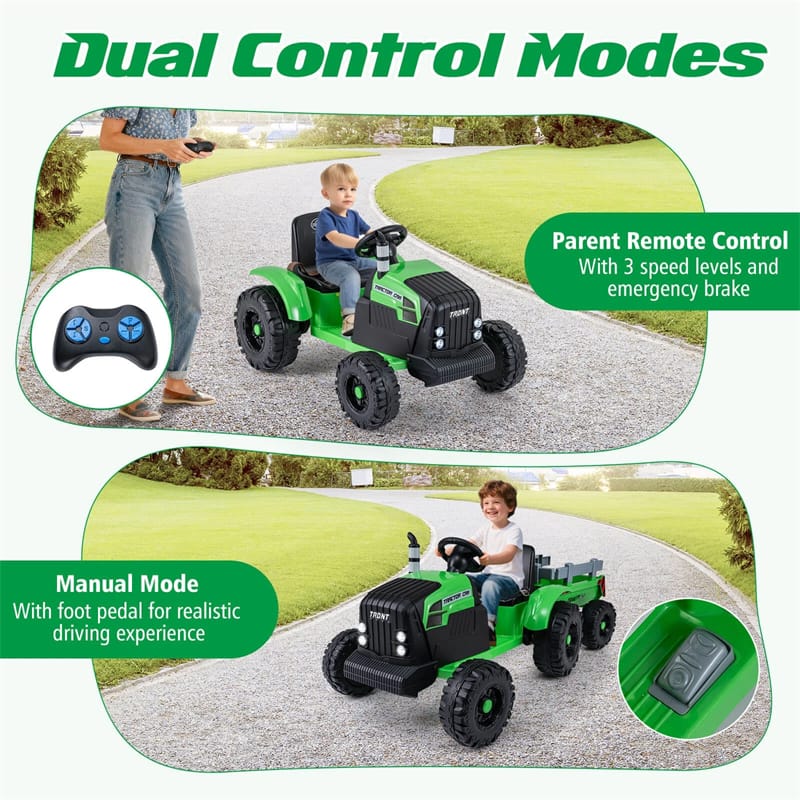 Eletriclife 24V Ride On Tractor with Detachable Trailer & Remote Control for Kids Ages 3 