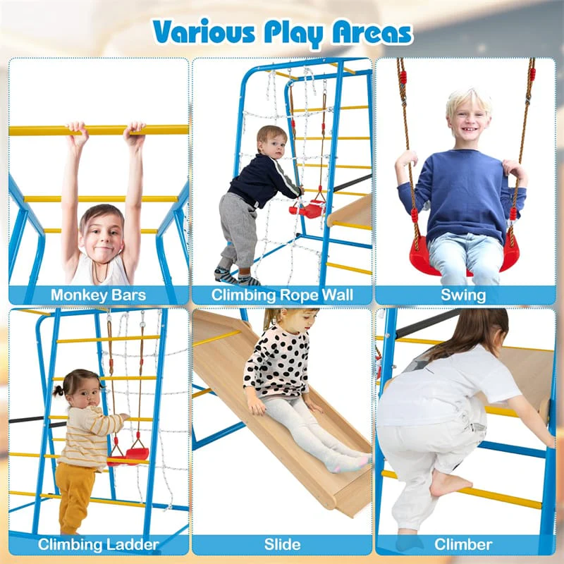 Eletriclife 6-in-1 Indoor Playground Jungle Gym Metal Montessori Climbing Toys with Slide for Kids & Toddlers