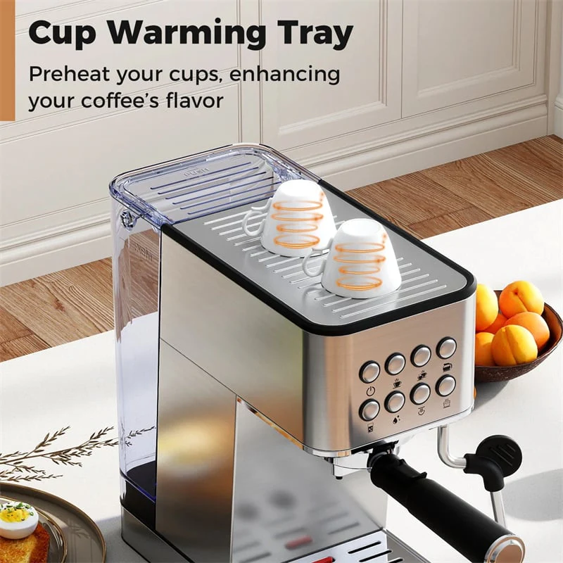 Eletriclife 20 Bar Compact Stainless Steel Espresso Machine with Milk Frother for Latte, Cappuccino & Cold Brew