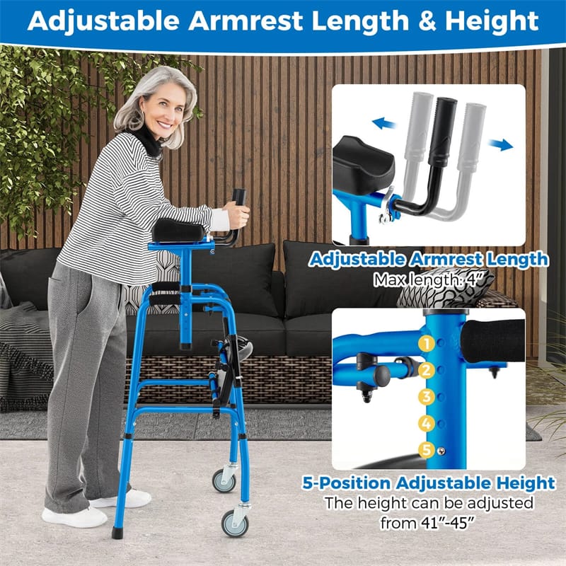 Eletriclife Aluminum Standard Folding Walker Lightweight Stand-Assist Walker with Seat & 5" Wheels for Seniors