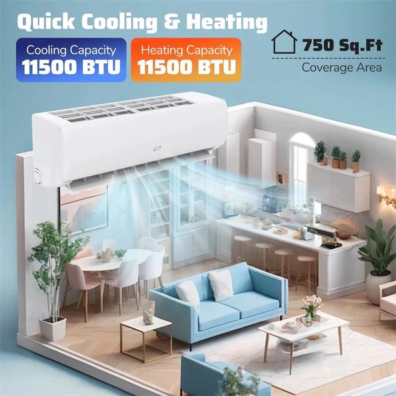 Eletriclife 11500 BTU 17 SEER2 WiFi Ductless Mini Split Air Conditioner with Heat Pump Works with Alexa