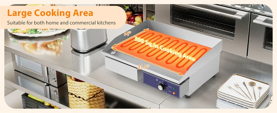 Eletriclife 22" Commercial Electric Griddle 2000W with Cast Iron Plate & 122°F-572°F Adjustable Temp for Home Kitchen Resaturant