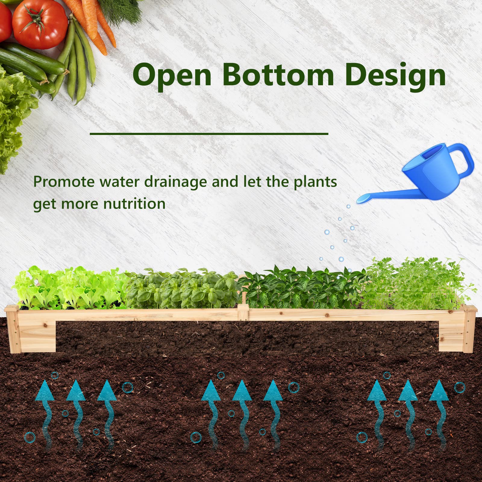 Eletriclife Natural Raised Garden Bed Elevated Planter Box with Open Bottom