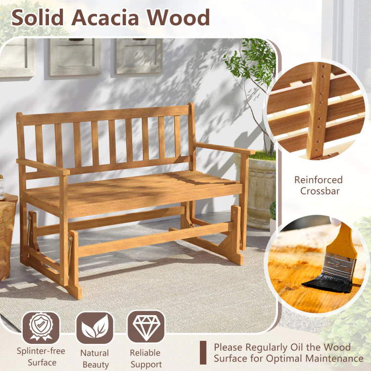 Eletriclife 2-Person Outdoor Acacia Wood Glider Bench Patio Swing Rocking Loveseat
