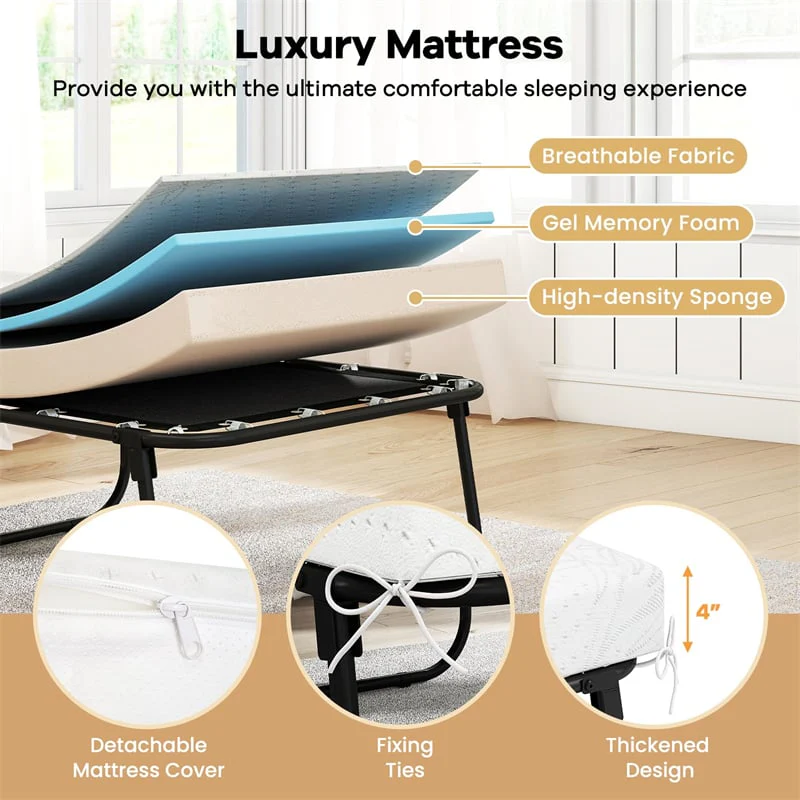 Eletriclife Cot Size Rollaway Folding Guest Bed with Memory Foam Mattress