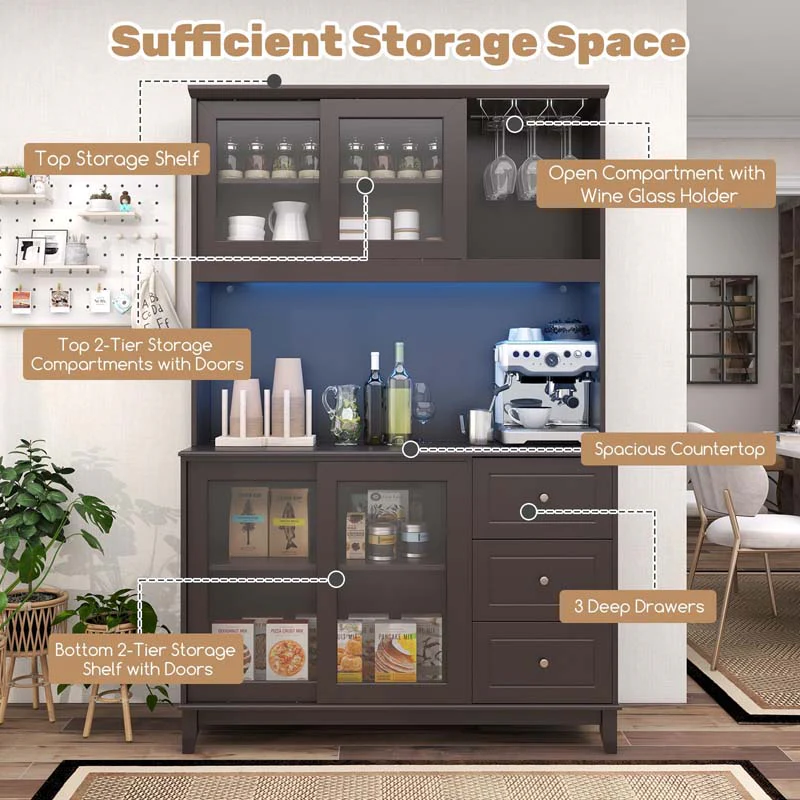 Eletriclife 73 inch Kitchen Pantry Storage Cabinet with LED Lights Power Outlet