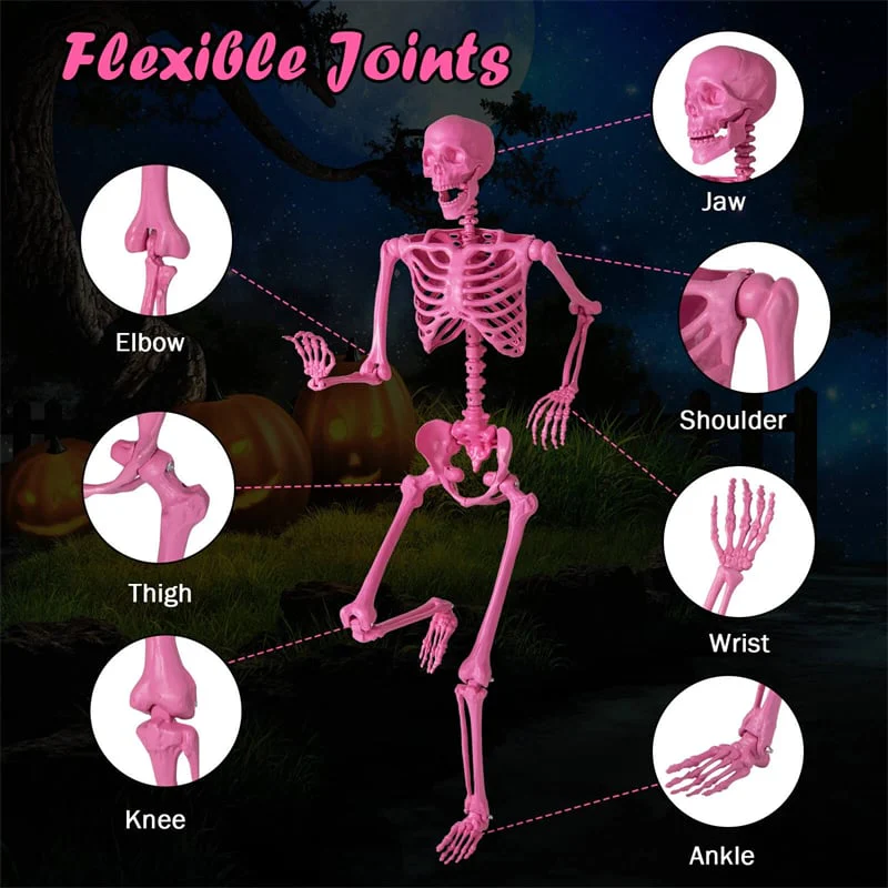 Eletriclife 5.5 FT Pink Halloween Skeleton, Life-Size Poseable Skeleton Decor for Indoor Outdoor Use