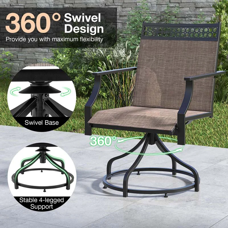 Eletriclife Outdoor Swivel Dining Chairs with Quick-Drying Fabric and Metal Frame