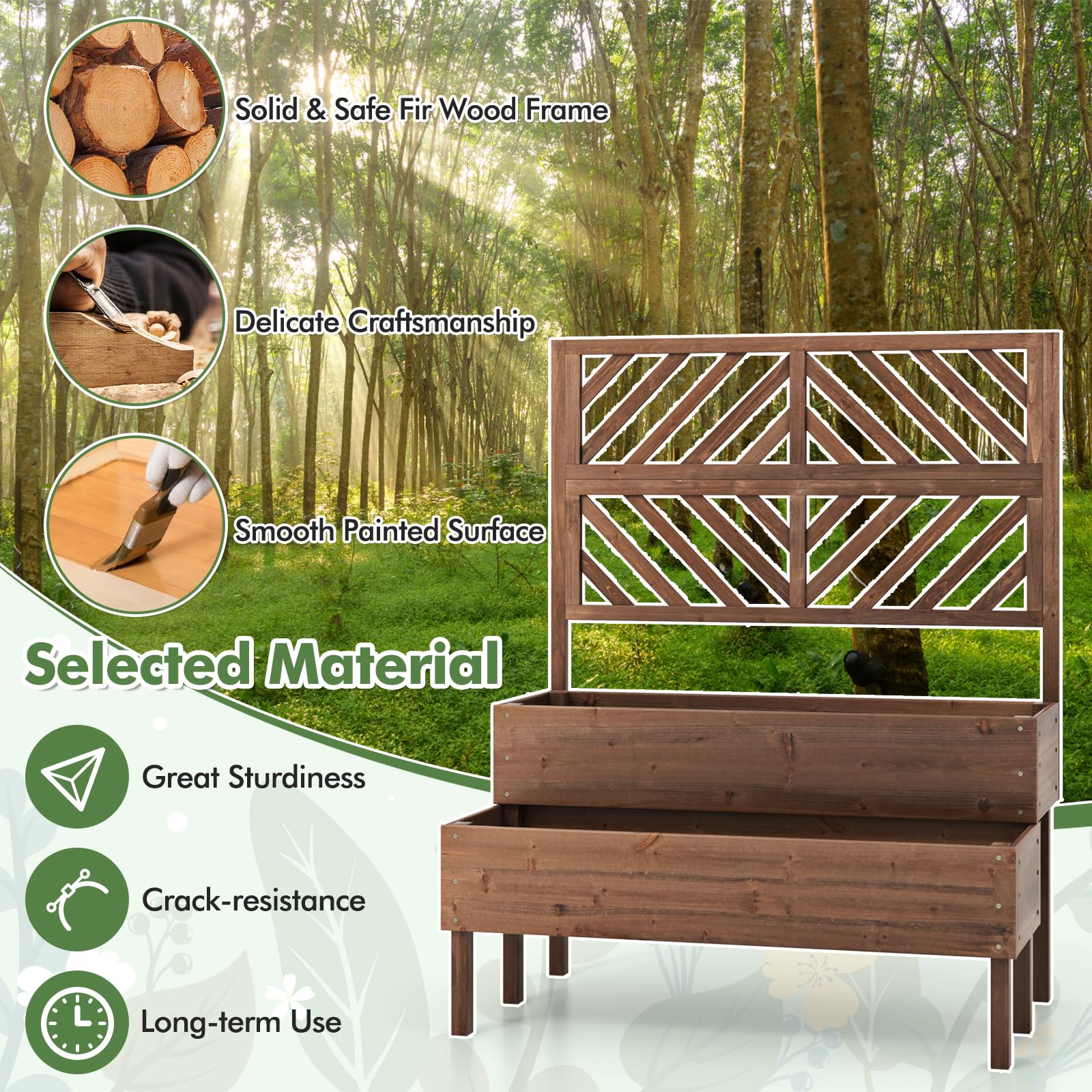 Eletriclife 2-Tier Raised Garden Bed with Trellis and 2 Planter Boxes