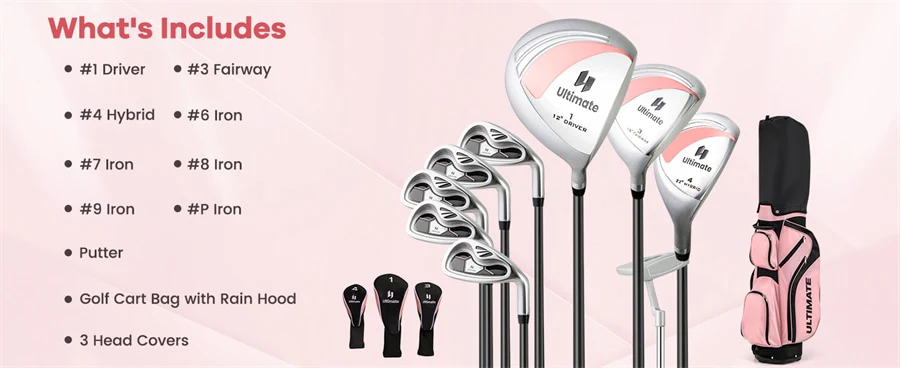 Eletriclife 10-Piece Right-Hand Women's Complete Golf Club Set with 460cc Alloy Driver & Stand Bag