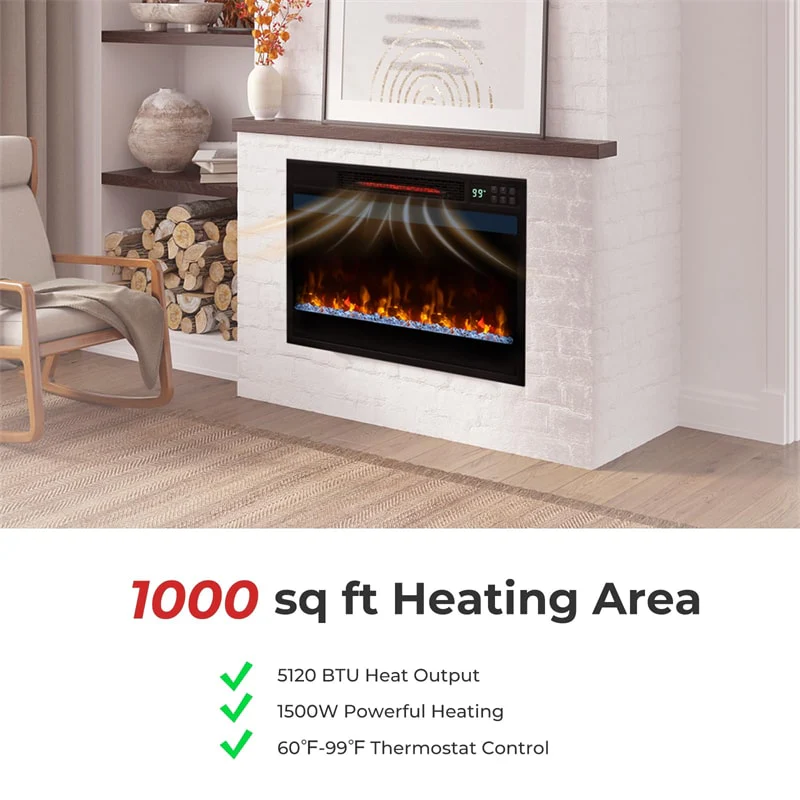 Eletriclife 23" Infrared Quartz Electric Fireplace Insert 1500W Recessed Heater with Remote Control