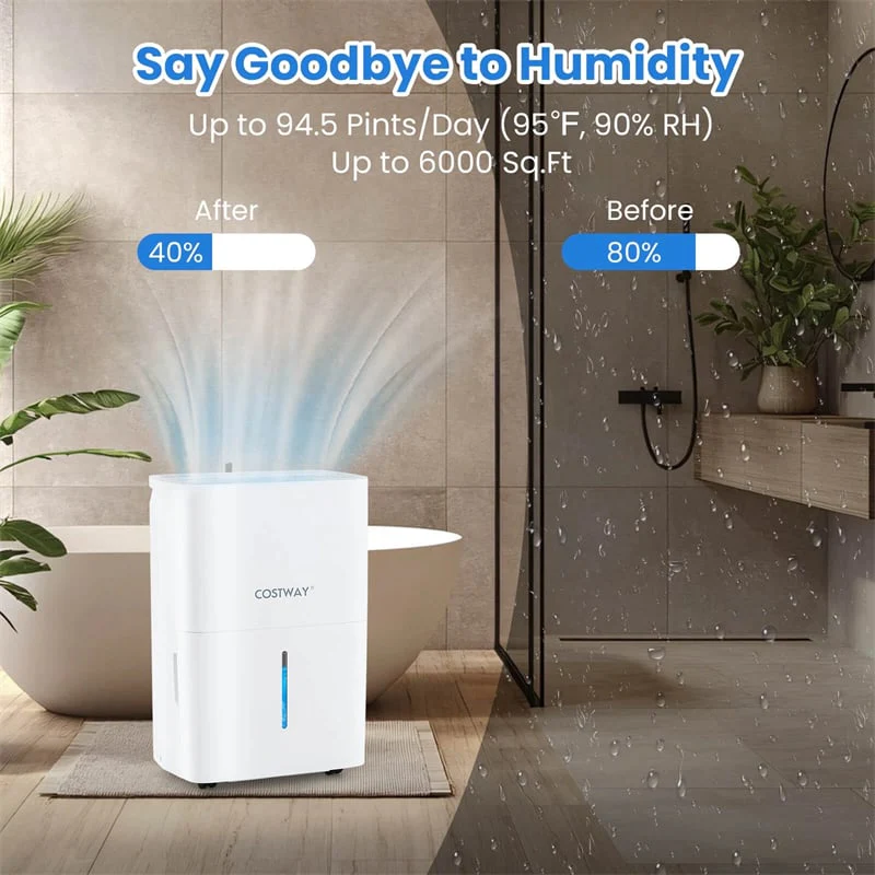 Eletriclife 94.5 Pint Energy Star Dehumidifier 6000 Sq.Ft with 24H Timer & LED Display for Basement