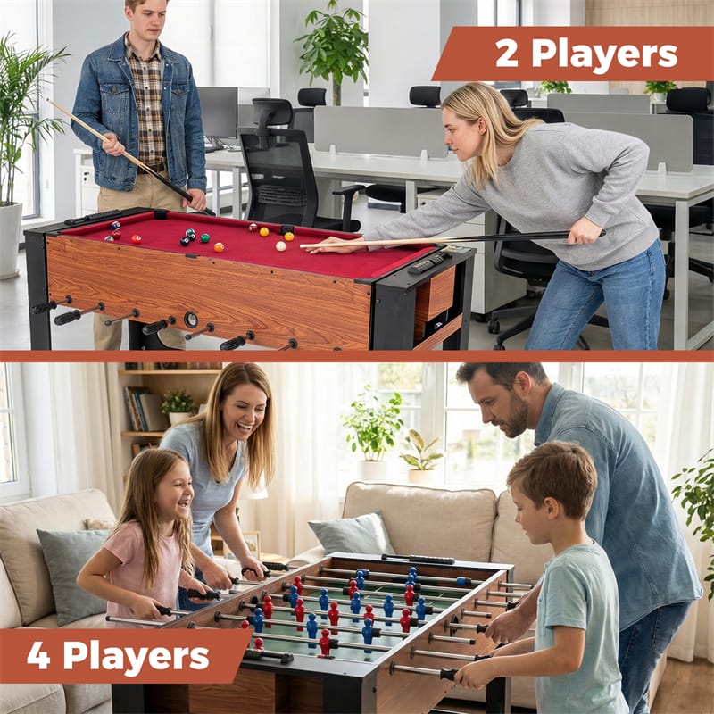 Eletriclife 2-in-1 Swivel Game Table 54" Full Size Foosball & Pool Combo Table for Indoor Arcade Game Room