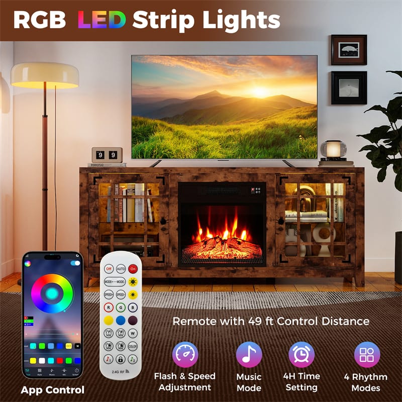 Eletriclife 58" Electric Fireplace TV Stand Entertainment Center for 65 inch TV with 18" Heater